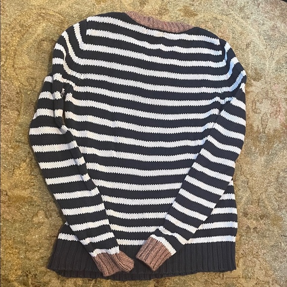 Banana Republic Black and White Striped Sweater with Brown Trim - Picture 5 of 5